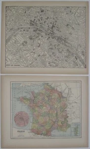 Original 1896 PARIS Street Plan + Engraved View of Eiffel Tower & Map of France - Picture 1 of 14
