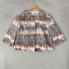 Chicos Jacket Womens 2 Large Brown Blue Tie Dye 3/4 Sleeve Snap Front Unlined