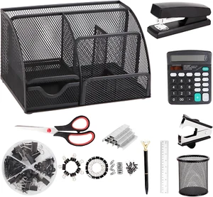 Black Desk Organizer and Accessories, Office Supplies Include Mesh Desk Organize - Picture 1 of 12