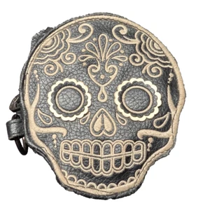 VTG Y2K Loungefly Goth Emo Sugar Skull Day Of The Dead Zipper Pouch Black - Picture 1 of 10