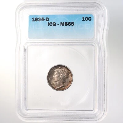 1934-D Mercury 10C ICG Certified MS65 Toned Surfaces - Image 1 of 2