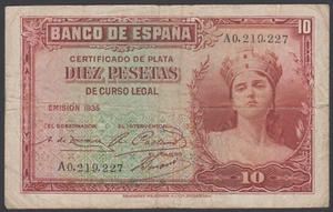 España 10 Pesetas 1935 VF P. 86b, Billetes, Circulados - Imagen 1 de 2