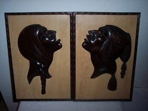 A. FRANCO Bolivian Carved Rosewood Native Man & Woman Portraits BILDER (LESEN) - Bild 1 von 12