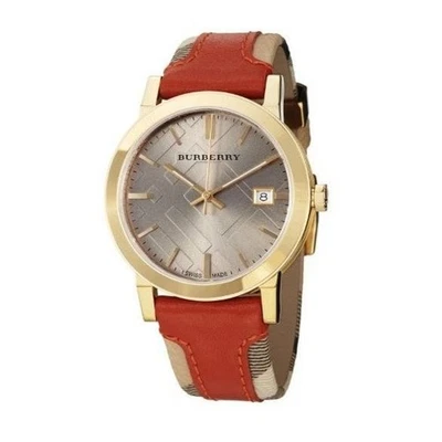 NEW BURBERRY 'THE CITY ' BU9016 GOLD/CHAMPAGNE/ORANGE LEATHER UNISEX WATCH - Image 1 of 4