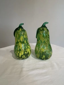 Green and Yellow Blown Glass Pears Set of 2 Large 7 in Vintage - Picture 1 of 6