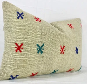Decorative Handmade Turkish Kilim Lumbar Pillow Cover 16x24 Beige Kilim Cushion - Picture 1 of 9