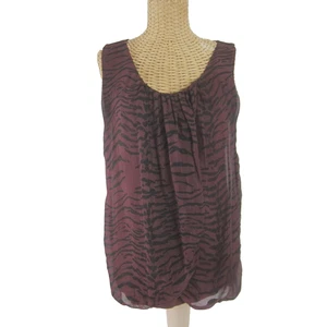 Top forrado Italia H Trend berenjena púrpura seda estampado cebra sin mangas cuello redondo - Imagen 1 de 8