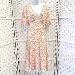 Dear Siouxsie Midi Dress Women's Size 8 Cream Orange Floral Print Kimono Sleeve - Bild 1 von 15