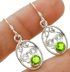 Natural Peridot 925 Solid Sterling Silver Earrings 1 1/4'' Long @4-9 - Picture 1 of 1