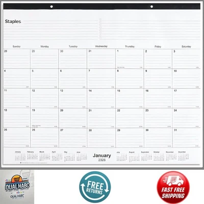 2026 Monthly Desk Pad Calendar 21.75"x17" Large Planner White/Black ST12951-26 - Image 1 of 4
