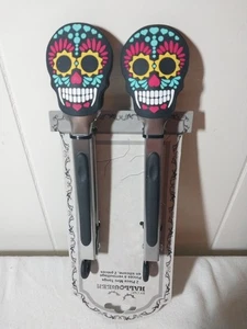 CWC Halloween Black Day Of The Dead Skull Tongs - Set of 2 NEW - Picture 1 of 9
