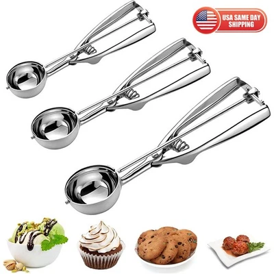 Juego de 3 cucharas para galletas de acero inoxidable cuchara para helados gatillo liberación hornear Foto 1 de 4