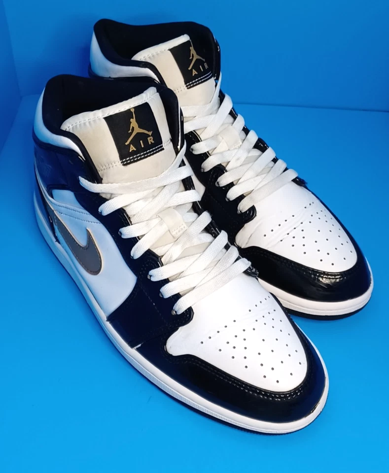 Nike Air Jordan 1 Mid SE, 8525420-007, Patente BK, Blanco, Dorado, Talla 10.5 Foto 1 de 4