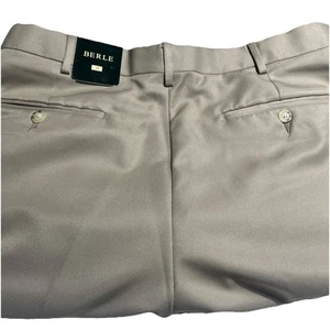 Berle Dress Pants Men’s 35x37 Beige Pleated Front Unhemmed Polyester NWT - Picture 1 of 14