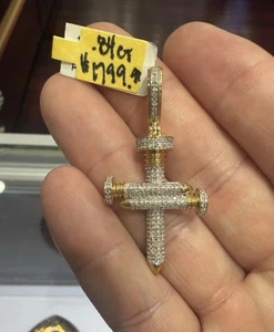 Diamond Cross Pendant 10k Yellow Gold 0.84 Ct Natural Diamonds 2.0” Nail Cross🔥 - Picture 1 of 10