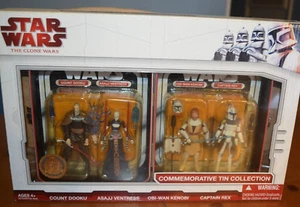 RARE STAR WARS THE CLONE WARS TOYS R US TIN SET DOOKU, OBI-WAN, ASAJJ & REX - Picture 1 of 12