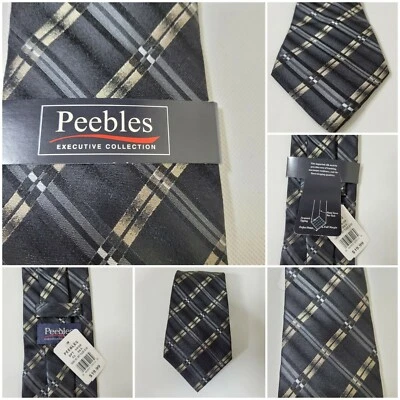 Peebles Executive Collection 手工丝绸领带黑色金色格子全新旧货 — 第 1/4 张图片