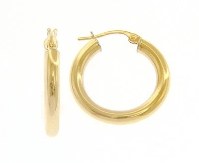 18K желтое золото круглый круг серьги диаметр 15 мм, ширина 3 мм, сделано в Италии - Изображение 1 из 4