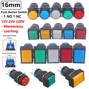 Interruptor de botón pulsador de 16 mm encendido/apagado momentáneo 1 no 1 NC 5A 250V iluminado - Imagen 1 de 31