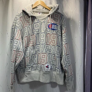 Champion 100 C100 1919 Allover Print Pullover Hoodie Sweatshirt Men's L - Picture 1 of 10
