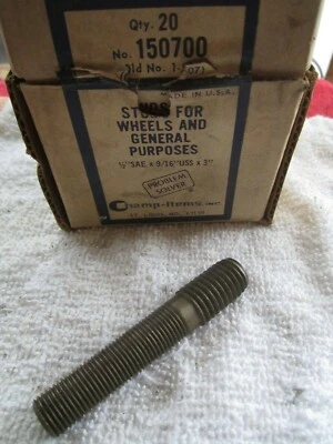 5 VINTAGE 1/2" SAE x 9/16" USS x 3" LONG WHEEL STUD HUB LUG BOLTS, NOS - Image 1 of 4