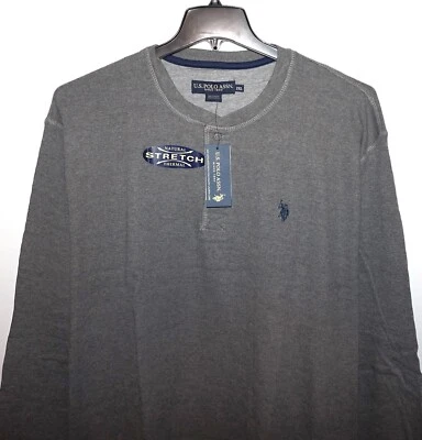 US POLO ASSN Hombres Henley Polar Pullover GRANDE 2X Elastizado Campus Gris Nuevo con Etiquetas Foto 1 de 4