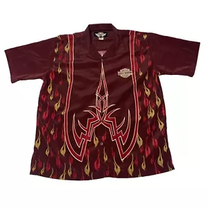 VTG Harley Davidson Mens Burgundy Flame Short Sleeve Button Up Shirt Men Size XL - Picture 1 of 11