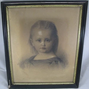 G. Wiese 1870 Handzeichnung Portrait Brustbild junges Mädchen Bleistift Pastell - Bild 1 von 12