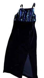 vintage 90s 17/18 Betsy & Adam black shiny blue Velvet evening Gown prom Dress - Picture 1 of 15
