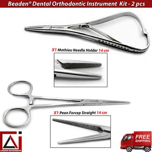 Dental Pean Forceps Mathieu Needle Holder Micro Halsted Piercing Tools Set Of 2 - Picture 1 of 5