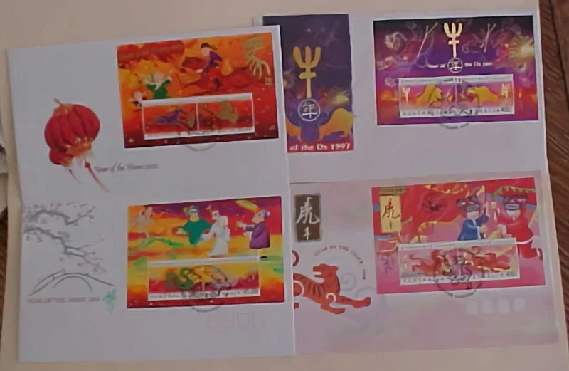 ISLA DE NAVIDAD FDC HOJAS AÑO DEL BUEY 1997, TIGRE 1998, SERPIENTE 2001, CABALLO Foto 1 de 1