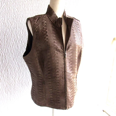 Chaleco marrón suave para mujer L bolsillos con cremallera completa marrón texturizado satinado forrado Erin Londo Foto 1 de 4
