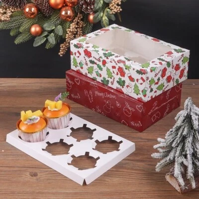 Premium Christmas Cupcake Boxes with Window for 6 Cupcakes - Image 1 of 3