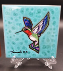 VTG Cleo Teissedre Hand Painted Terracotta Tile 4" x 4" Red Hummingbird 1991