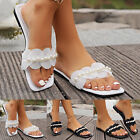 Women Sandals Fashion New Pattern Flower Pearl Decoration Flat Bottom Open Toe