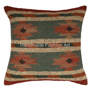 Handmade Kilim Jute Throw Cushion Cover Vintage Jute Rug Pillow Case 40x40 cm - Picture 1 of 4