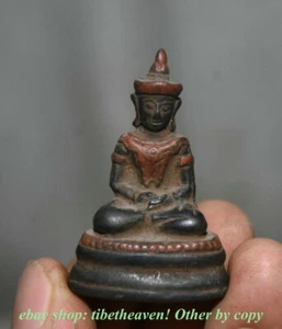 Antigua escultura de estatua de Buda Guru Lama asiento templo pintura bronce tibetana de 5 cm - Imagen 1 de 4