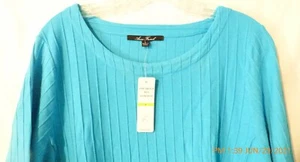 NWT Women's Anne French Large Teal Blouse 3/4 Sleeve - Picture 1 of 3