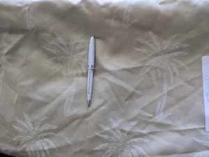 cream satin tapestry white palm trees fabric material 54" x 3 yards upholstery - Picture 1 of 2