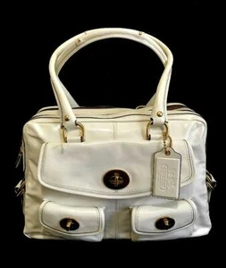 COACH Ltd Ed Peyton Atlantic White Patent Leather Legacy Tote Bag Satchel WOW! - Picture 1 of 1