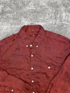 7 For All Mankind Shirt Large 100% Linen Maroon Solid Long Sleeve Button Down - Picture 1 of 8