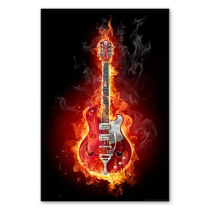 Póster 0076 Póster Lienzo Guitarra E, Llamas Música Instrumento Fuego Falda - Imagen 1 de 7