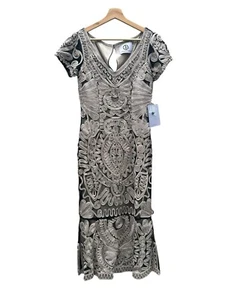 JS Collections NWT embroidery gown size 2 Black Tan NEW Wedding Guest Party MOB - Picture 1 of 15