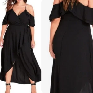 NWT CITY CHIC Size 14 Jessica Black Off the Shoulder Flutter Sleeve Midi Dress - Picture 1 of 16