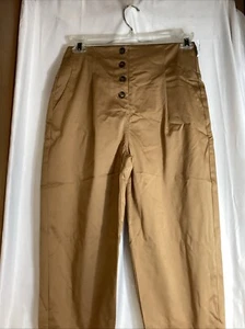 ladies reserved brown button up slacks high waist straight leg mid calf length - Picture 1 of 12