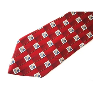 Van Heusen Mens Wide Necktie Tie 100% Silk 59" Red Grey Blue Geometric - Picture 1 of 3