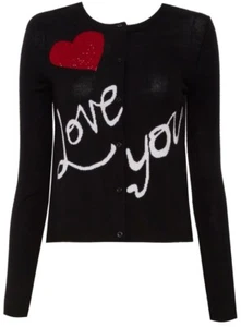Alice + Olivia Love You Strickjacke Wollpullover schwarz rot Strick Oberteil Gr. XS NEU - Bild 1 von 12