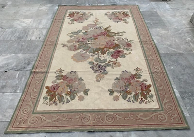 Vintage French Style Aubusson Needlepoint Chain Stitch Area Rug 5x8 ft Free Ship - Image 1 of 4