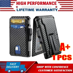 Men Slim Pop Up Bifold Wallet with Money Clip, Minimalist Wallet RDIF Blocking - Picture 1 of 8