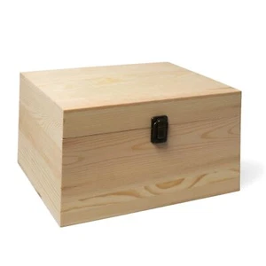 (1-Pack) 10.8X7X8X5.7-Inch Large Unfinished Wooden Box with Hinged Lid & Front C - Picture 1 of 7